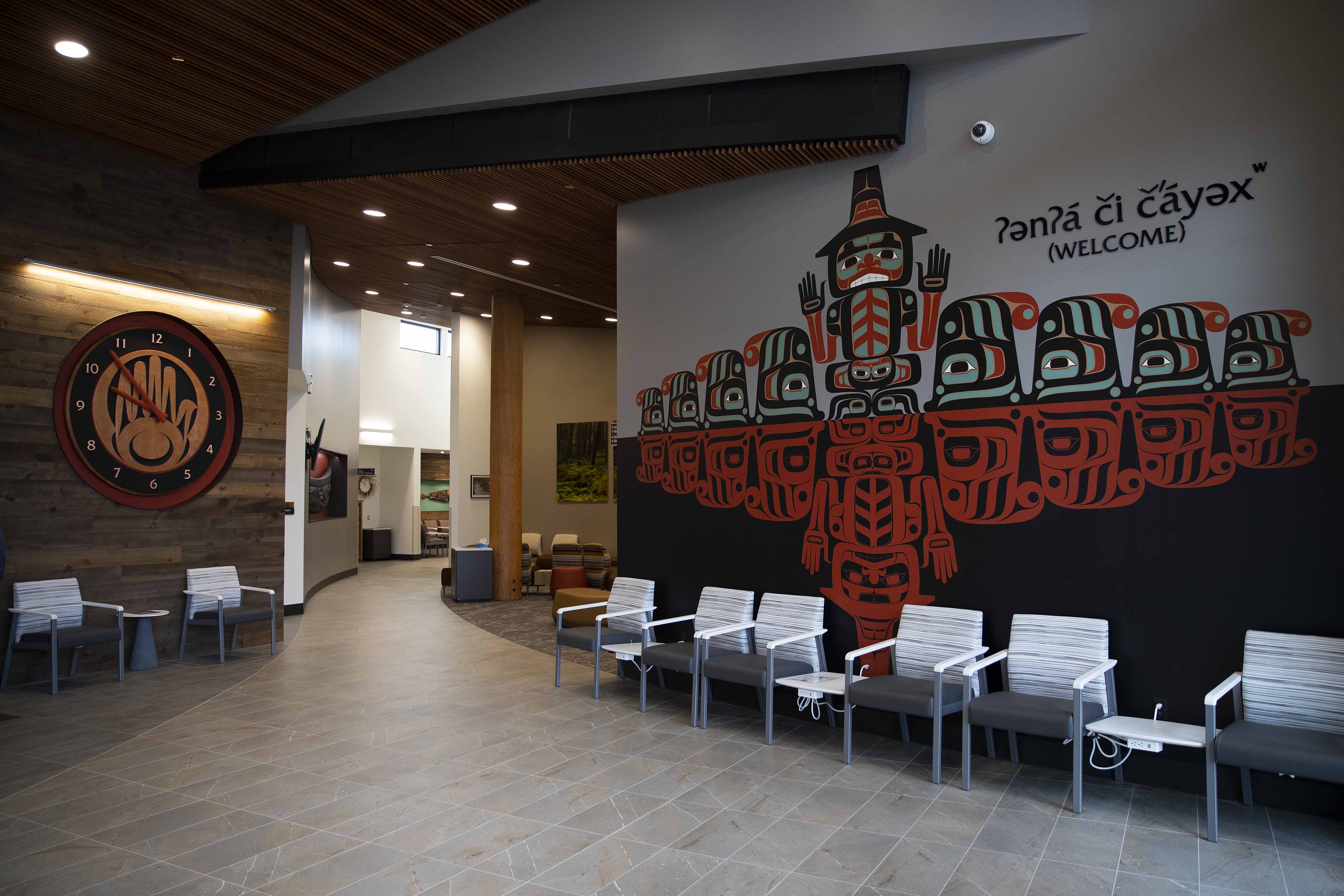 The lobby of the Jamestown S'Klallam Healing Clinic is shown on Tuesday, April 25, 2023, in Sequim. KUOW Photo/Megan Farmer.